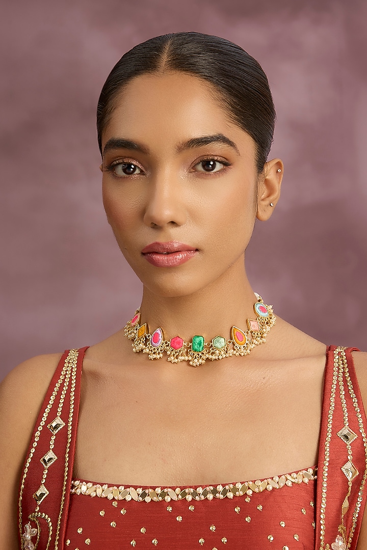 Multi-Colored Silk Thread Embroidered Necklace by Bauble Bazaar at Pernia's Pop Up Shop