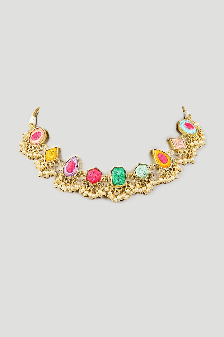 Multi-Colored Silk Thread Embroidered Necklace by Bauble Bazaar at Pernia's Pop Up Shop