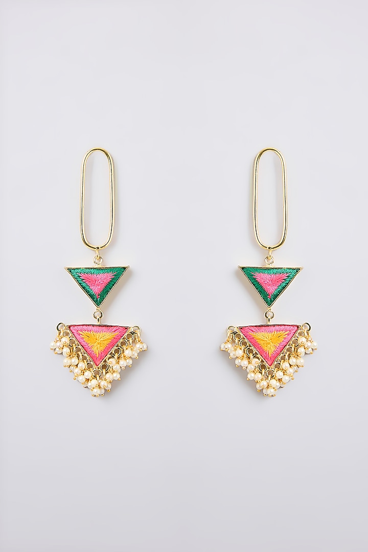 Multi-Colored Thread Embroidered Dangler Earrings by Bauble Bazaar at Pernia's Pop Up Shop