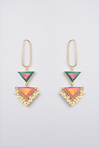 Multi-Colored Thread Embroidered Dangler Earrings by Bauble Bazaar