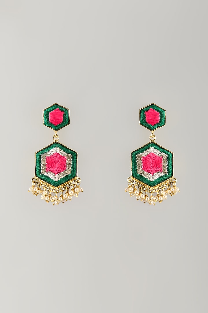 Multi-Colored Stone & Silk Thread Dangler Earrings by Bauble Bazaar at Pernia's Pop Up Shop