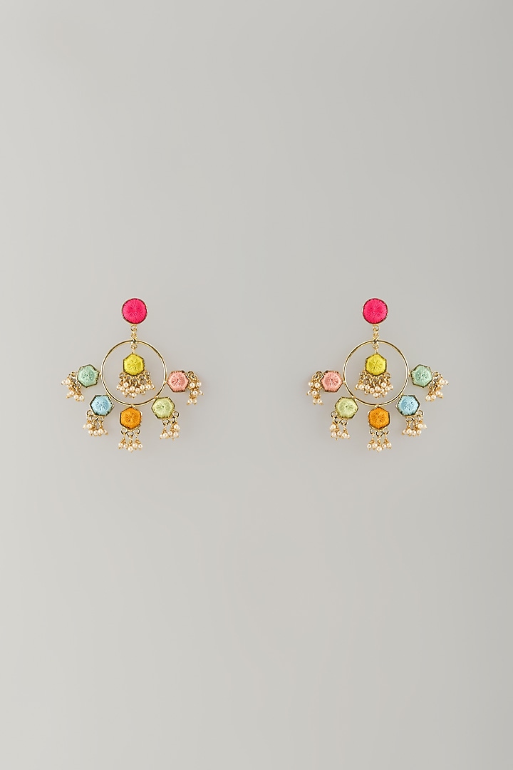 Multi-Colored Stone & Silk Thread Dangler Earrings by Bauble Bazaar at Pernia's Pop Up Shop