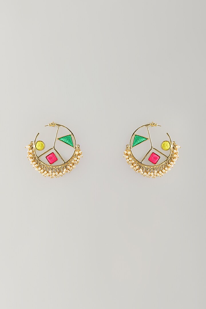 Multi-Colored Stone & Silk Thread Hoop Earrings by Bauble Bazaar at Pernia's Pop Up Shop