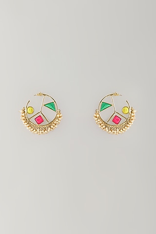 Multi-Colored Stone & Silk Thread Hoop Earrings by Bauble Bazaar