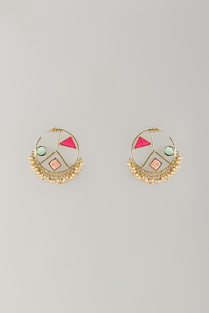 Multi-Colored Stone & Silk Thread Hoop Earrings by Bauble Bazaar at Pernia's Pop Up Shop