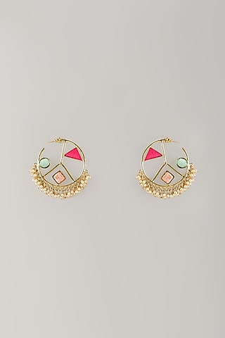Multi-Colored Stone & Silk Thread Hoop Earrings by Bauble Bazaar