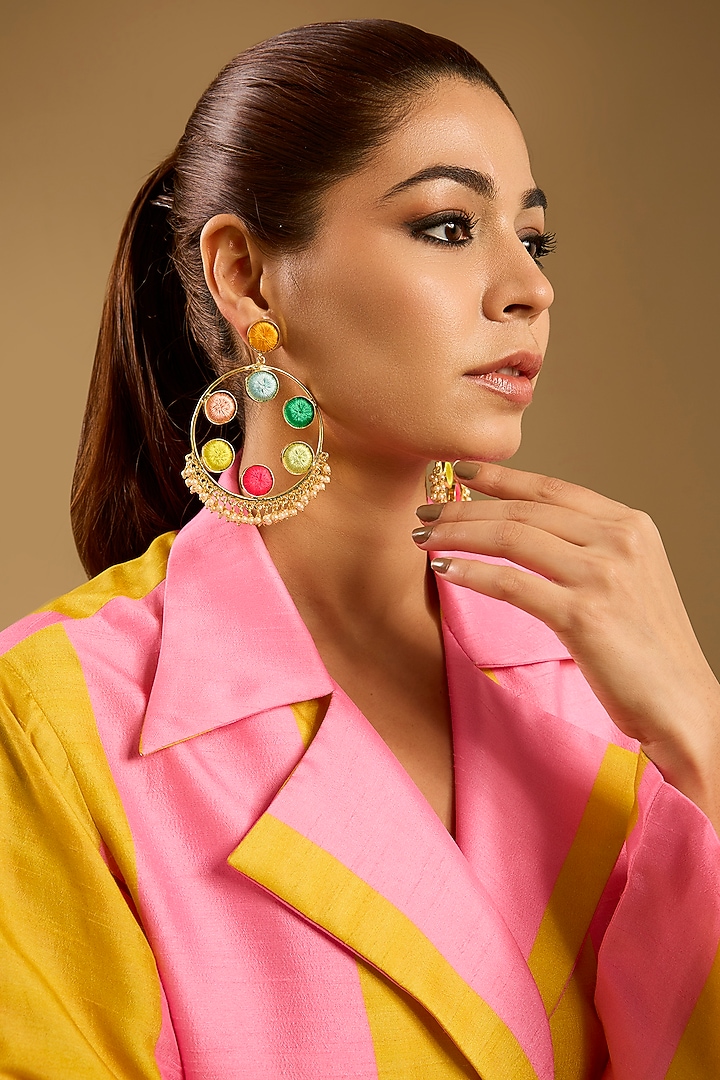 Multi-Colored Stone & Silk Thread Dangler Earrings by Bauble Bazaar at Pernia's Pop Up Shop