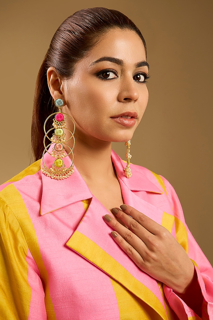 Multi-Colored Stone & Silk Thread Dangler Earrings by Bauble Bazaar at Pernia's Pop Up Shop