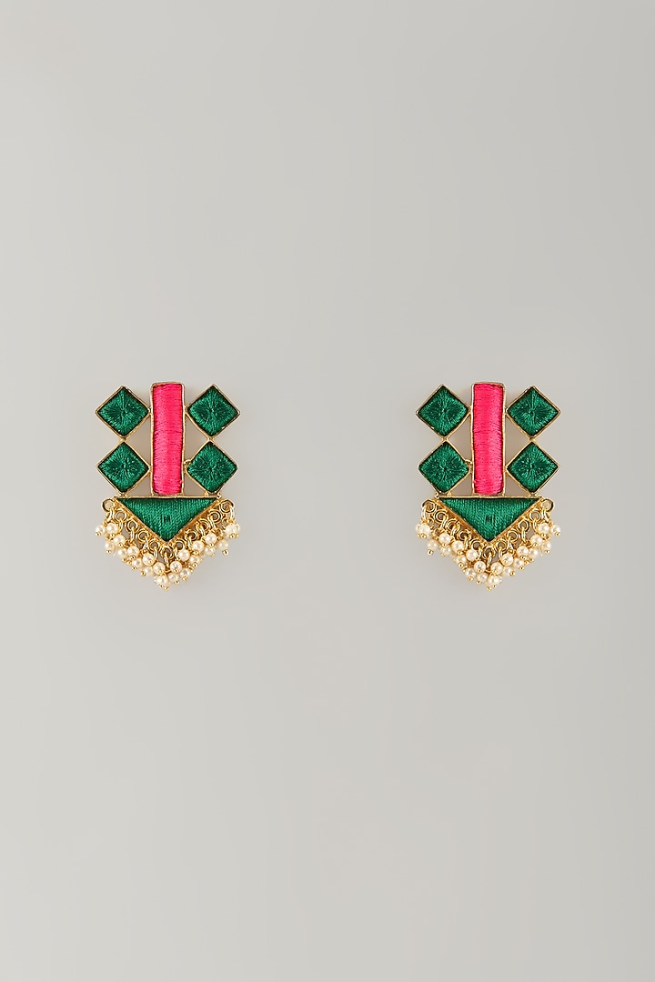 Multi-Colored Stone & Silk Thread Dangler Earrings by Bauble Bazaar at Pernia's Pop Up Shop