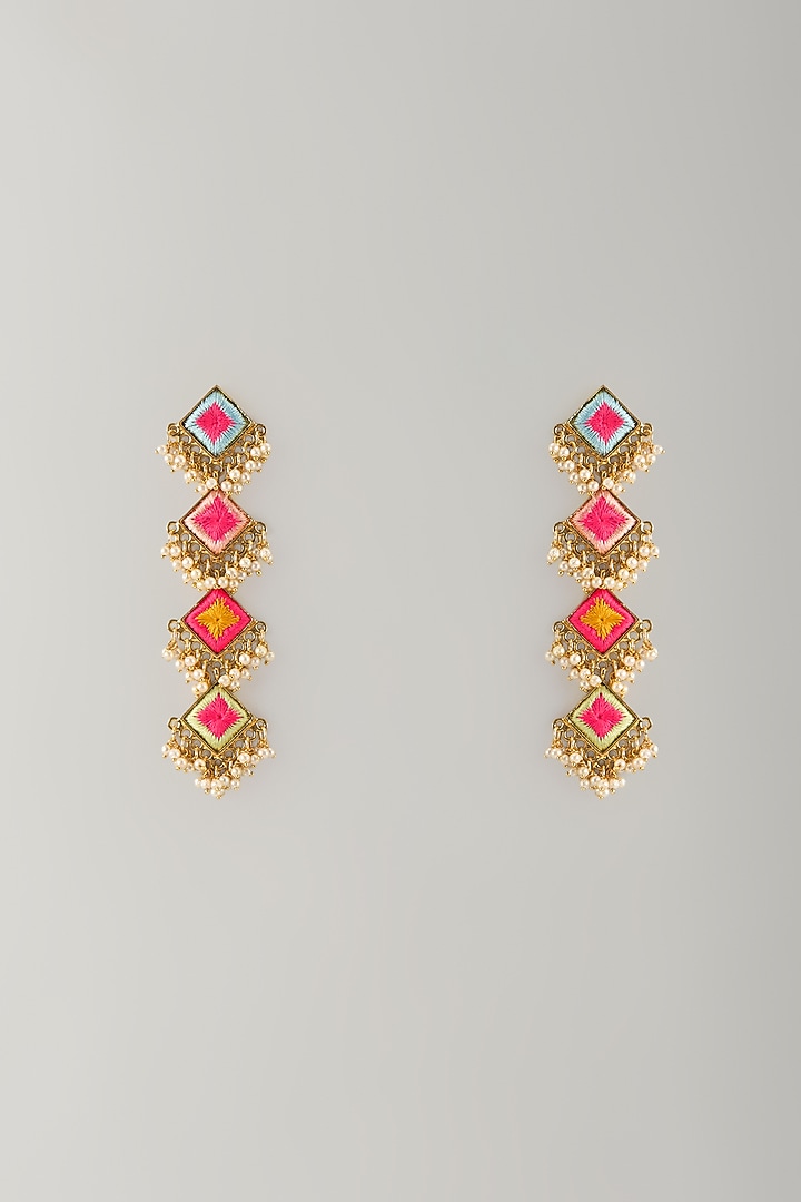 Multi-Colored Stone & Silk Thread Dangler Earrings by Bauble Bazaar at Pernia's Pop Up Shop