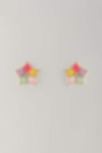Multi-Colored Stone & Silk Thread Stud Earrings by Bauble Bazaar at Pernia's Pop Up Shop