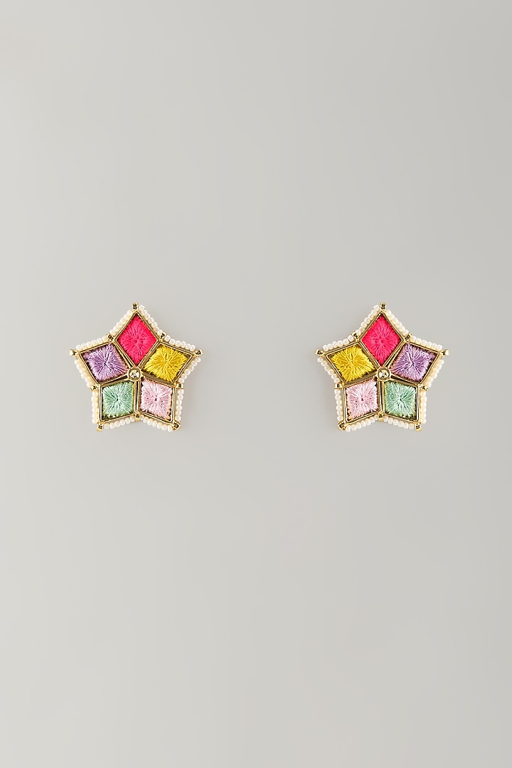 Multi-Colored Stone & Silk Thread Stud Earrings by Bauble Bazaar at Pernia's Pop Up Shop