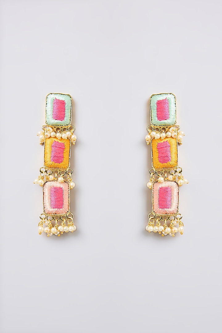 Multi-Colored Thread Embroidered Dangler Earrings by Bauble Bazaar at Pernia's Pop Up Shop