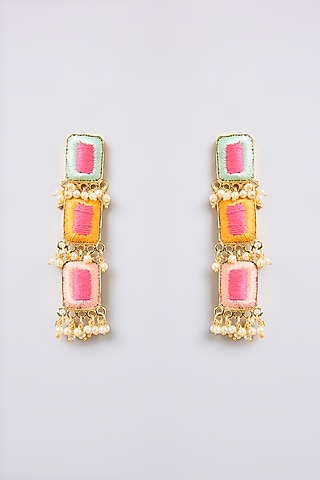 Multi-Colored Thread Embroidered Dangler Earrings by Bauble Bazaar