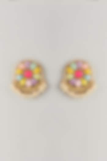 Multi-Colored Stone & Silk Thread Stud Earrings by Bauble Bazaar at Pernia's Pop Up Shop