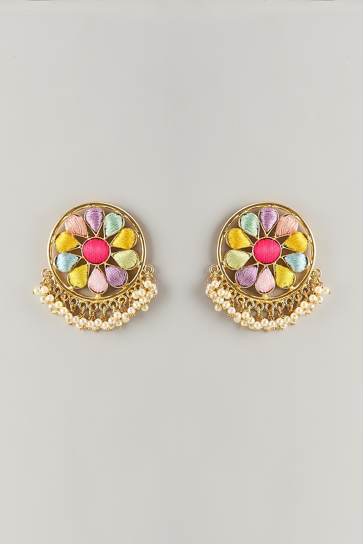 Multi-Colored Stone & Silk Thread Stud Earrings by Bauble Bazaar at Pernia's Pop Up Shop