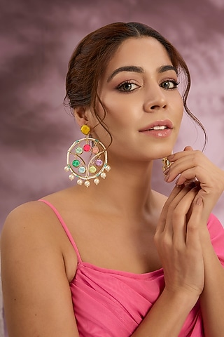 Multi-Colored Silk Thread Embroidered Dangler Earrings by Bauble Bazaar