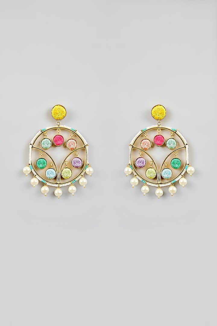 Multi-Colored Silk Thread Embroidered Dangler Earrings by Bauble Bazaar at Pernia's Pop Up Shop