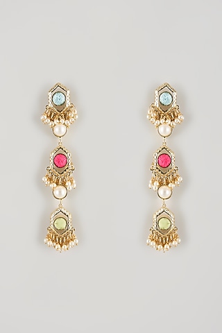 Multi-Colored Brass Threadwork Dangler Earrings by Bauble Bazaar