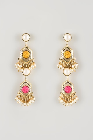 Multi-Colored Brass Threadwork Dangler Earrings by Bauble Bazaar