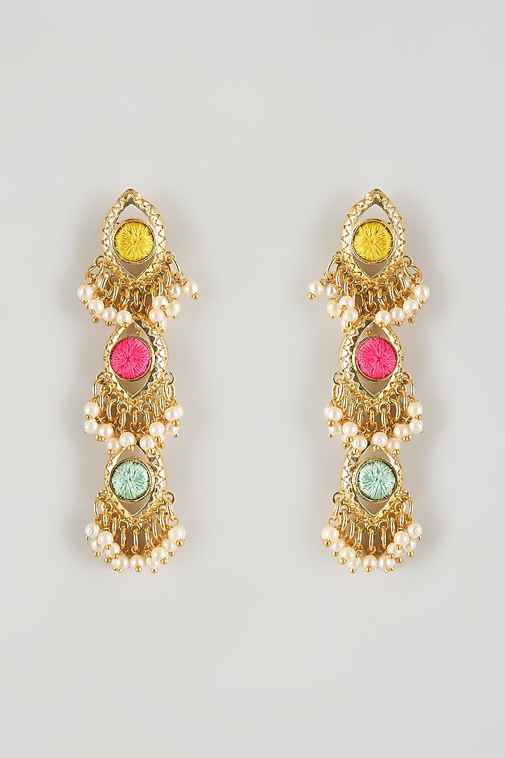 Multi-Colored Brass Threadwork Dangler Earrings by Bauble Bazaar at Pernia's Pop Up Shop