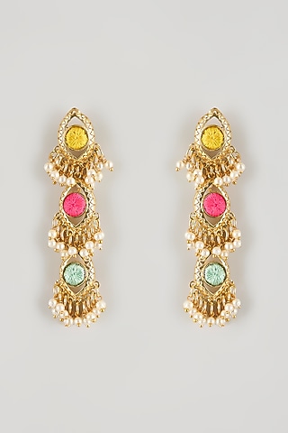 Multi-Colored Brass Threadwork Dangler Earrings by Bauble Bazaar