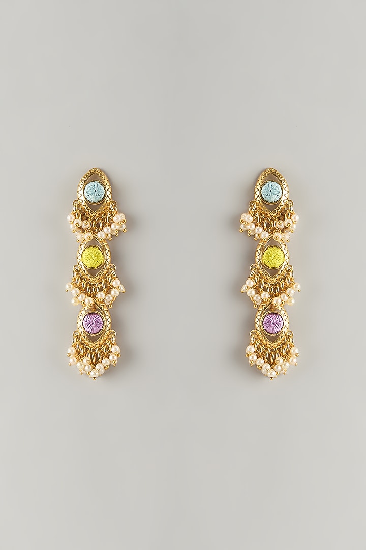 Multi-Colored Stone & Silk Thread Dangler Earrings by Bauble Bazaar at Pernia's Pop Up Shop