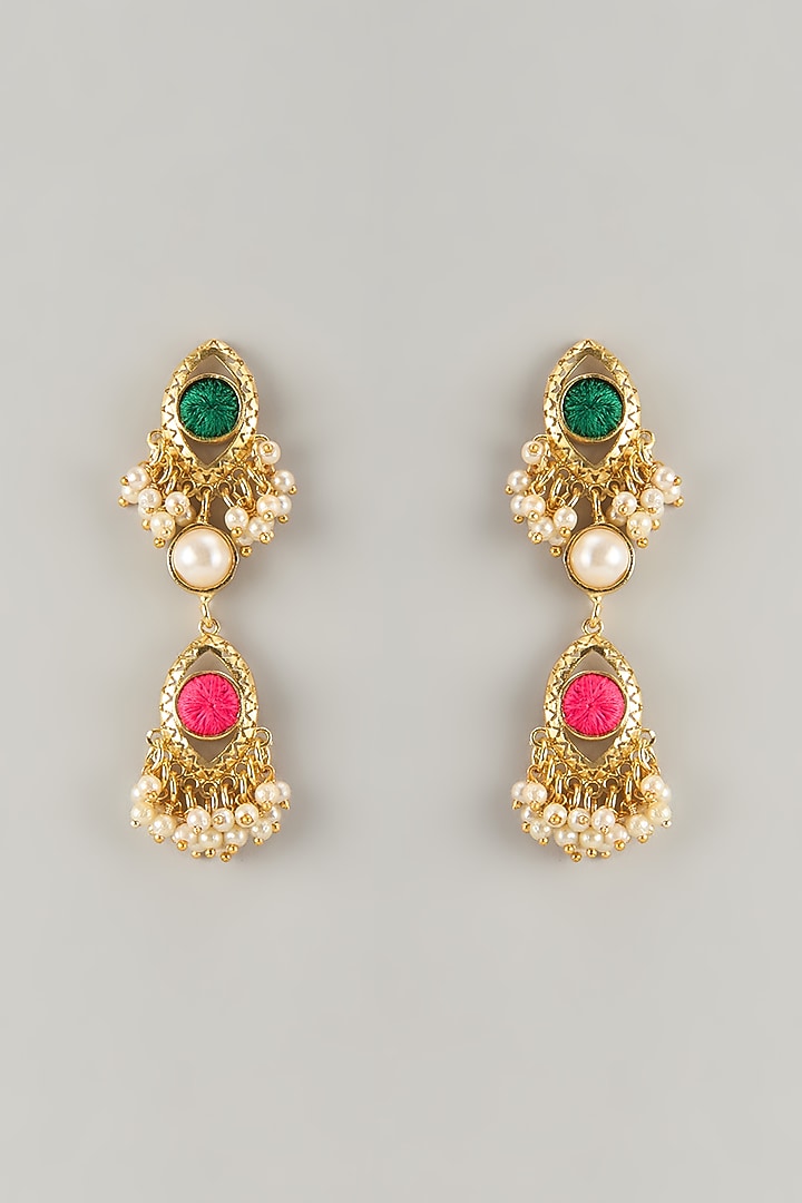 Multi-Colored Stone & Silk Thread Dangler Earrings by Bauble Bazaar at Pernia's Pop Up Shop