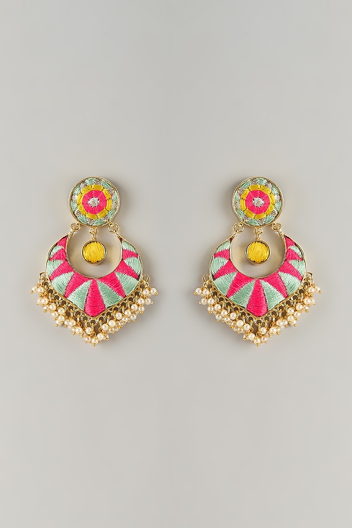 Multi-Colored Stone & Silk Thread Dangler Earrings by Bauble Bazaar at Pernia's Pop Up Shop