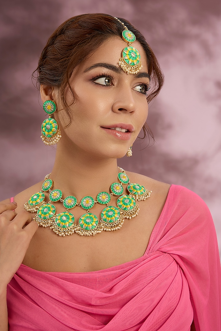 Multi-Colored Silk Thread Embroidered Necklace Set by Bauble Bazaar at Pernia's Pop Up Shop