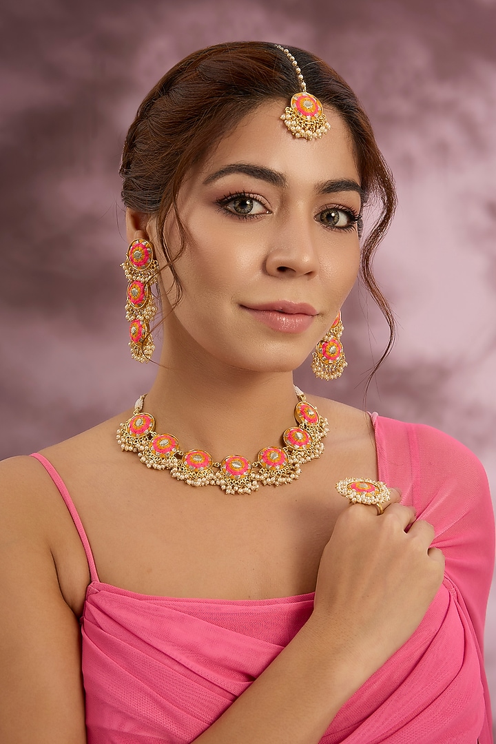 Multi-Colored Silk Thread Embroidered Necklace Set by Bauble Bazaar at Pernia's Pop Up Shop