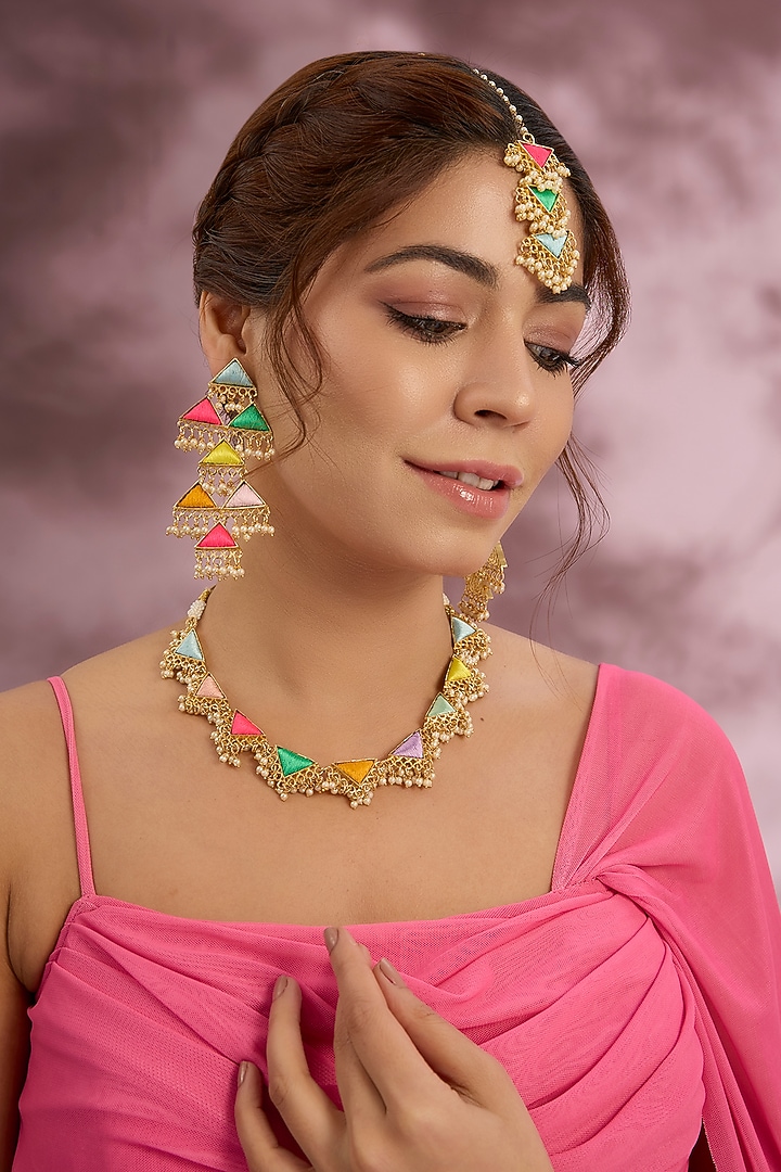 Multi-Colored Silk Thread Embroidered Necklace Set by Bauble Bazaar at Pernia's Pop Up Shop