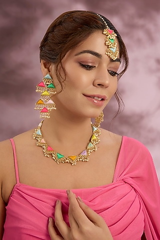 Multi-Colored Silk Thread Embroidered Necklace Set by Bauble Bazaar