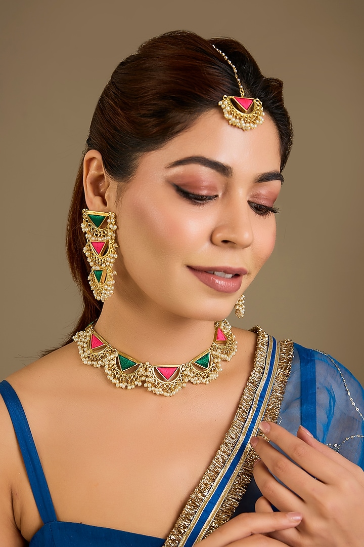 Multi-Colored Thread Embroidered Necklace Set by Bauble Bazaar at Pernia's Pop Up Shop