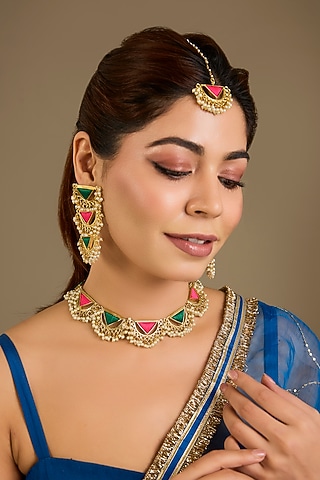 Multi-Colored Thread Embroidered Necklace Set by Bauble Bazaar