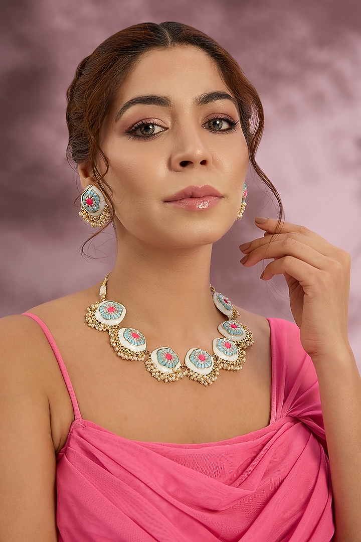 Multi-Colored Silk Thread Embroidered Necklace Set by Bauble Bazaar at Pernia's Pop Up Shop