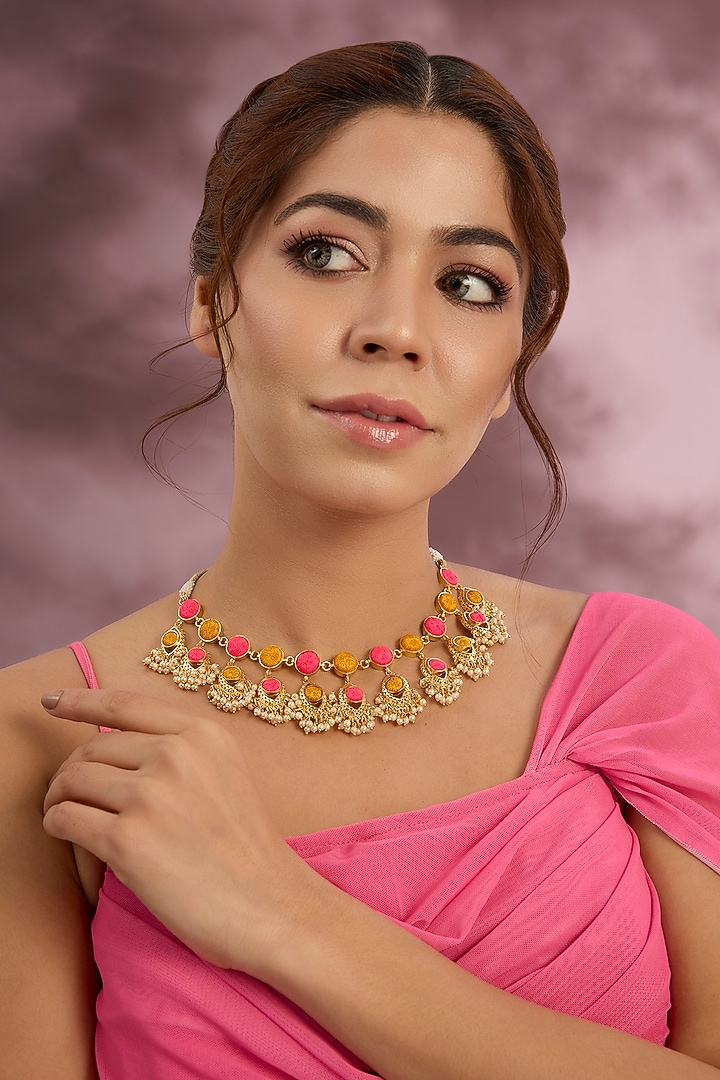 Multi-Colored Silk Thread Embroidered Necklace by Bauble Bazaar at Pernia's Pop Up Shop