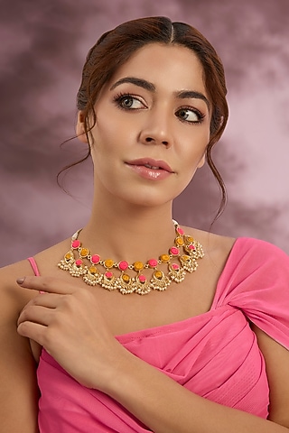 Multi-Colored Silk Thread Embroidered Necklace by Bauble Bazaar