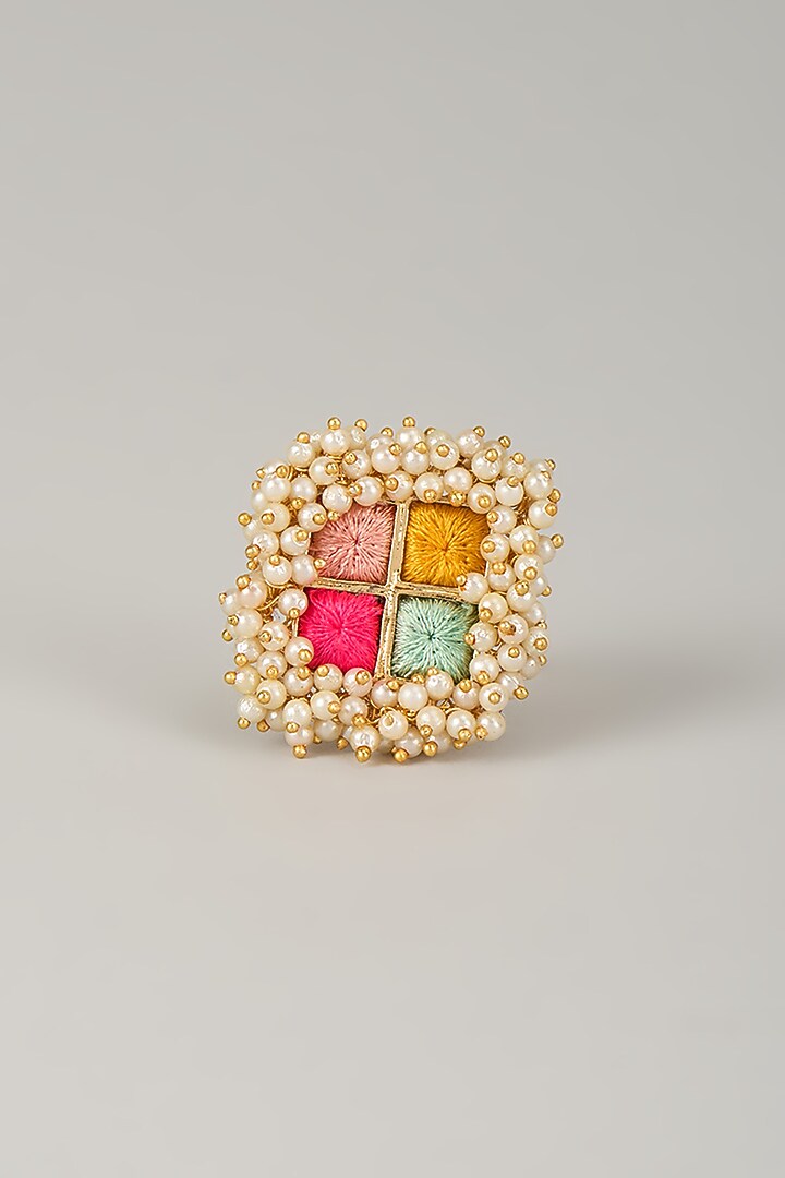 Multi-Colored Stone & Silk Thread Ring by Bauble Bazaar at Pernia's Pop Up Shop