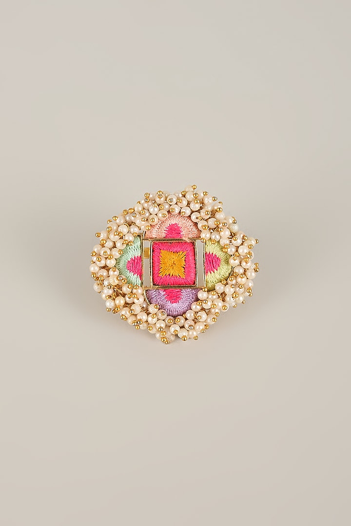 Multi-Colored Pearl Beaded Adjustable Ring by Bauble Bazaar at Pernia's Pop Up Shop