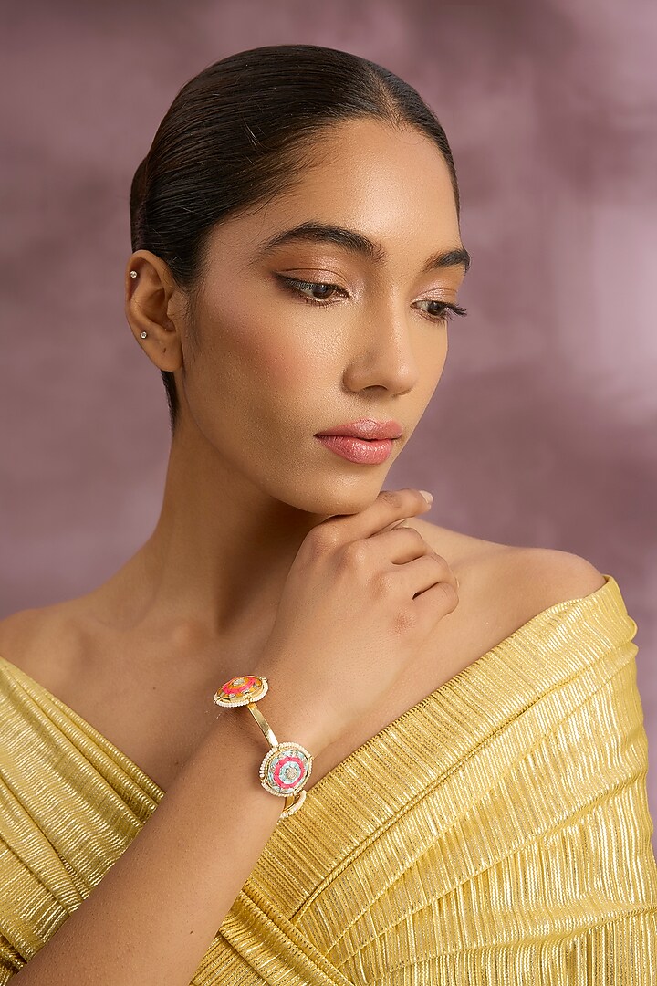 Multi-Colored Silk Thread Embroidered Bangle by Bauble Bazaar at Pernia's Pop Up Shop