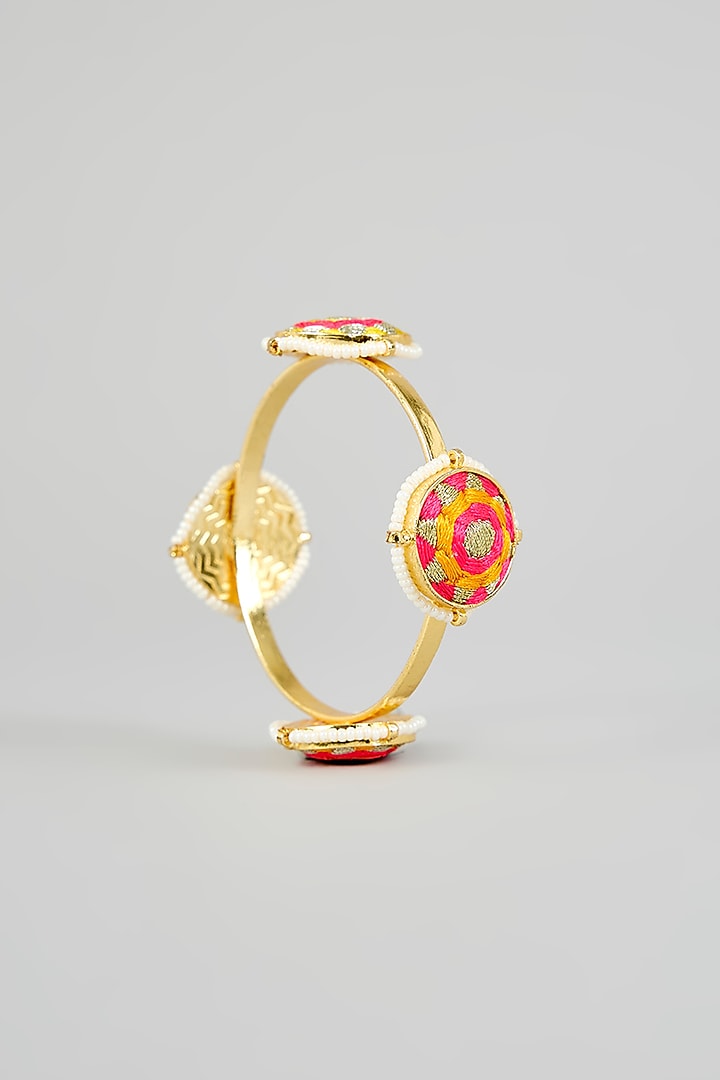 Multi-Colored Silk Thread Embroidered Bangle by Bauble Bazaar at Pernia's Pop Up Shop