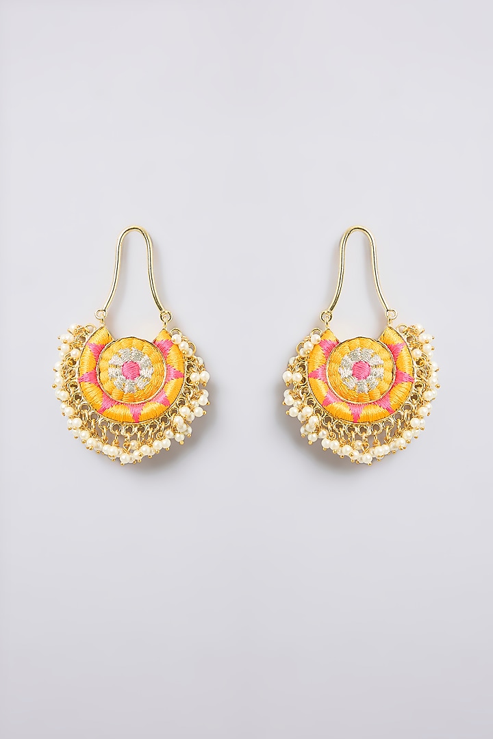 Multi-Colored Thread Embroidered Dangler Earrings by Bauble Bazaar at Pernia's Pop Up Shop