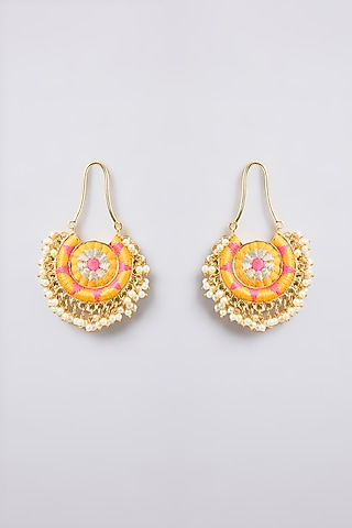 Multi-Colored Thread Embroidered Dangler Earrings by Bauble Bazaar