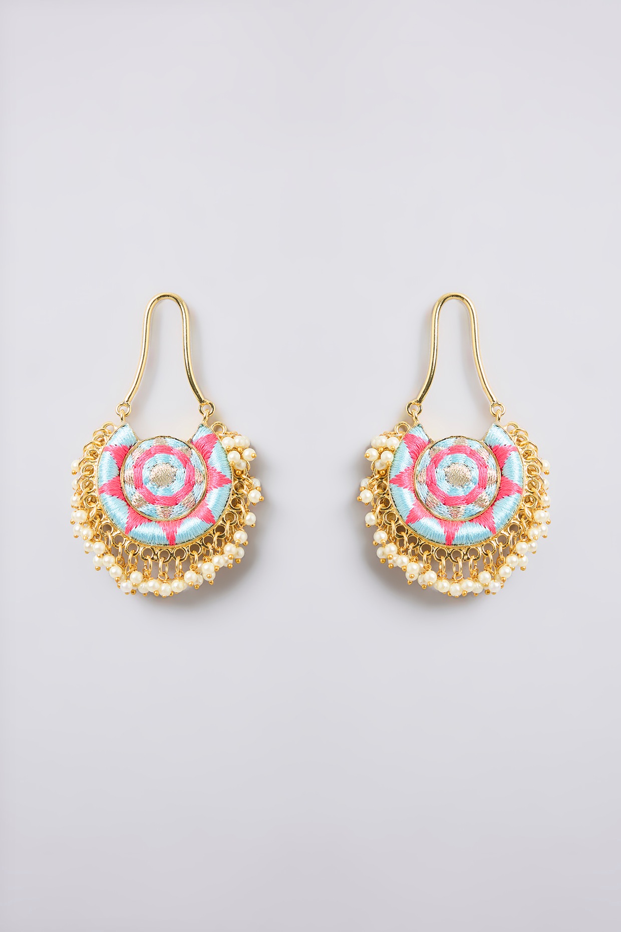 Bauble Bazaar Multi-Colored Thread Embroidered Dangler Earrings