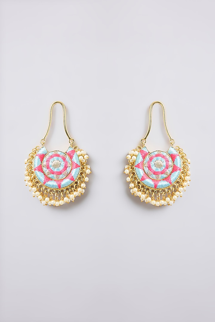 Multi-Colored Thread Embroidered Dangler Earrings by Bauble Bazaar at Pernia's Pop Up Shop