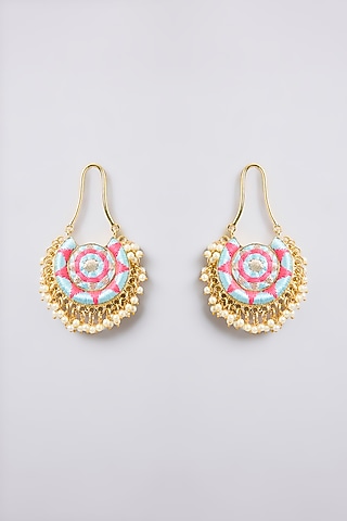 Multi-Colored Thread Embroidered Dangler Earrings by Bauble Bazaar