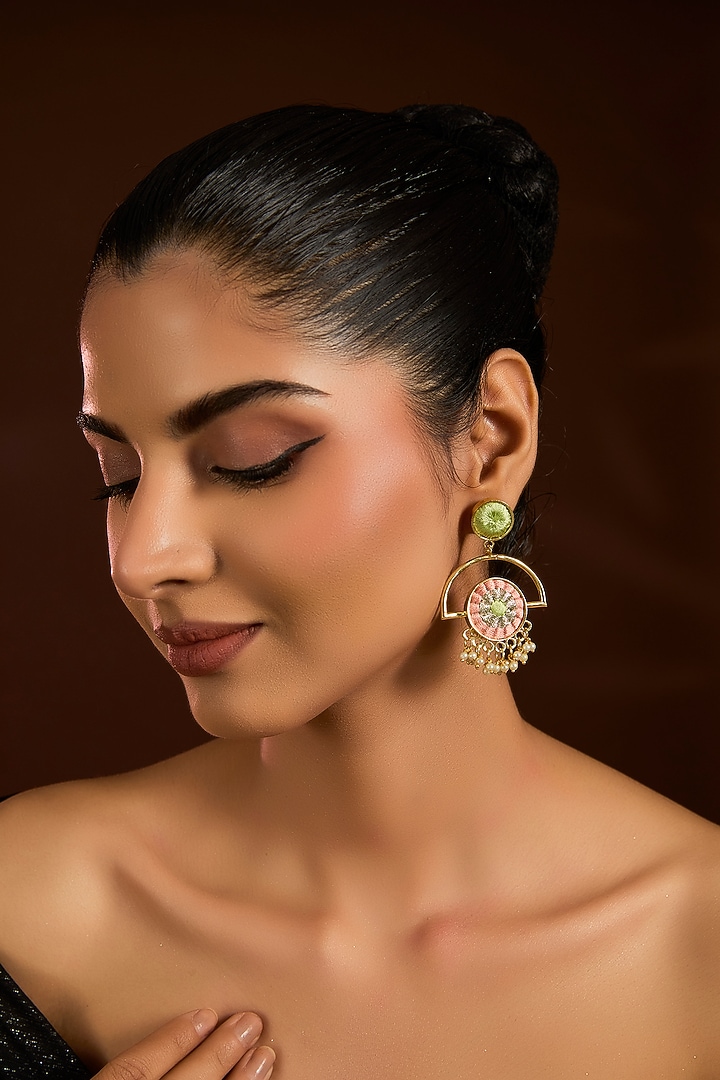 Gold Finish Multi-Colored Stone Dangler Earrings by Bauble Bazaar at Pernia's Pop Up Shop