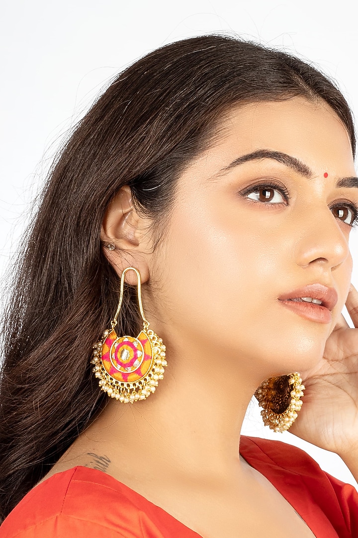 Gold Plated Silk Thread Embroidered & Pearl Chandbali Earrings by Bauble Bazaar at Pernia's Pop Up Shop
