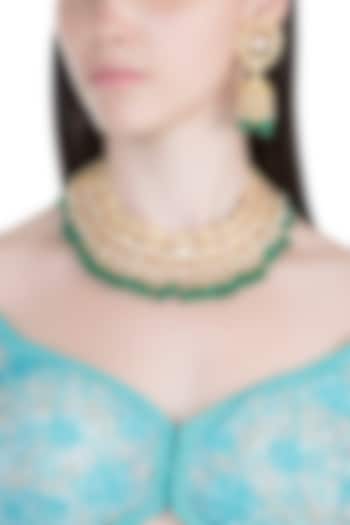 Gold Plated Pachi Kundan & Emerald Necklace Set by Bauble Bazaar at Pernia's Pop Up Shop